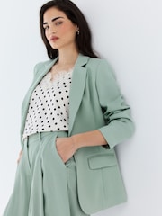 Sage Green Crinkle Fabric Single Breasted Blazer - Image 1 of 8