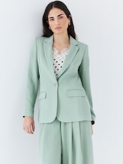 Sage Green Crinkle Fabric Single Breasted Blazer - Image 3 of 8