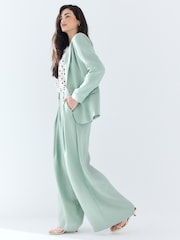 Sage Green Crinkle Fabric Single Breasted Blazer - Image 4 of 8