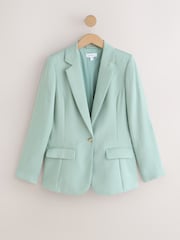 Sage Green Crinkle Fabric Single Breasted Blazer - Image 6 of 8