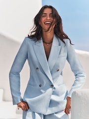 Pastel Blue N. Premium 100% Linen Double Breasted Blazer - Image 2 of 6