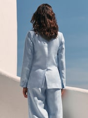 Pastel Blue N. Premium 100% Linen Double Breasted Blazer - Image 3 of 6