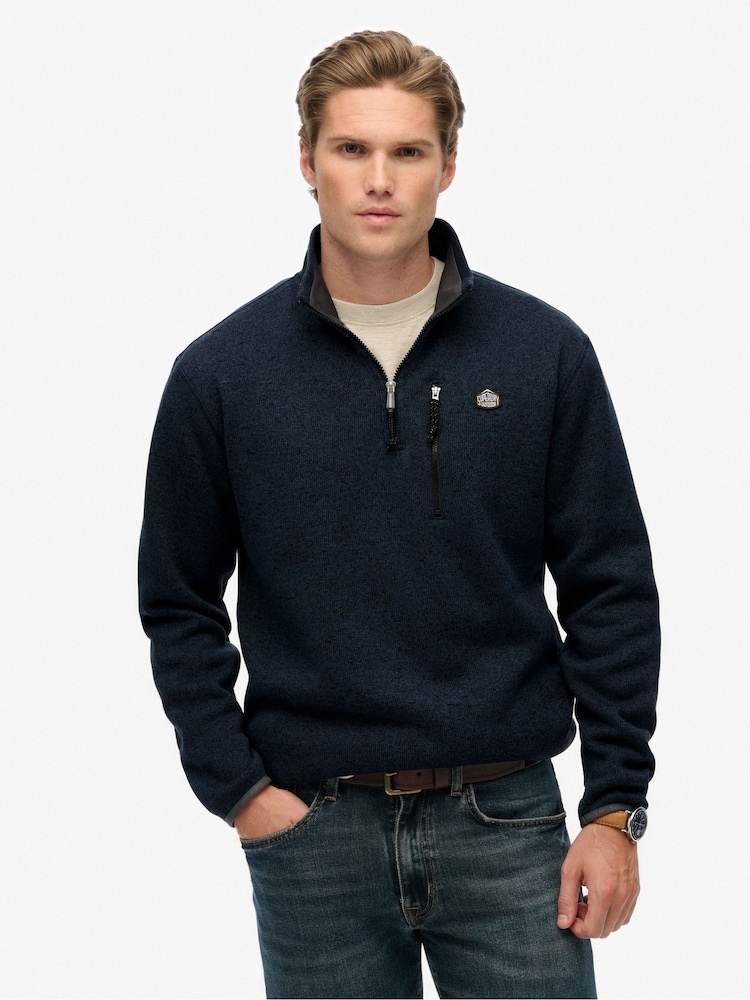 Superdry Blue Storm Fleece Half Zip Jumper - Image 1 of 7 Superdry Blue Storm Fleece Half Zip Jumper - Image 1 of 7