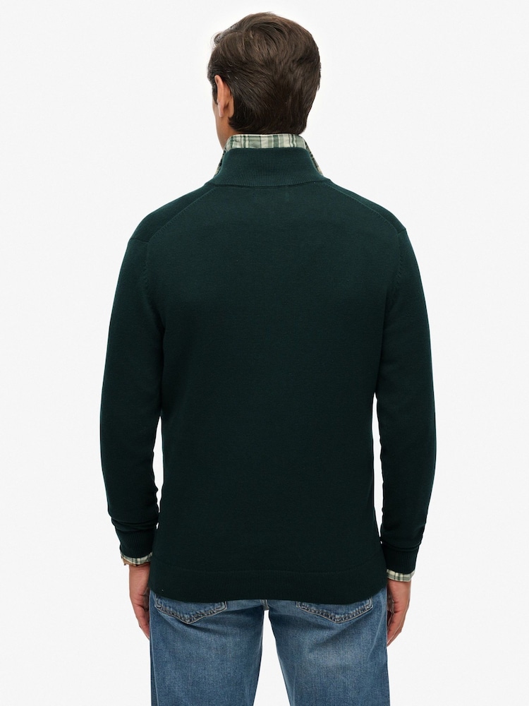 Superdry Green Essentials Cotton Half Zip Jumper - Image 2 of 6 Superdry Green Essentials Cotton Half Zip Jumper - Image 2 of 6