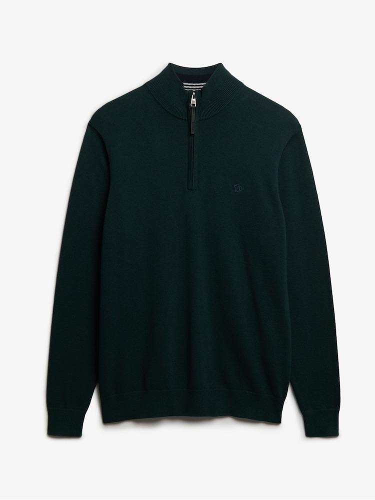 Superdry Green Essentials Cotton Half Zip Jumper - Image 6 of 6 Superdry Green Essentials Cotton Half Zip Jumper - Image 6 of 6