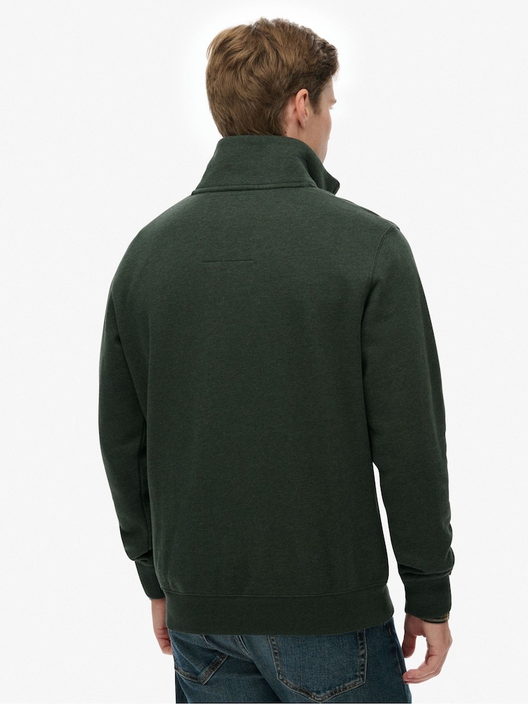 Superdry Green Essential Logo Half Zip Sweat Top - Image 2 of 7 Superdry Green Essential Logo Half Zip Sweat Top - Image 2 of 7