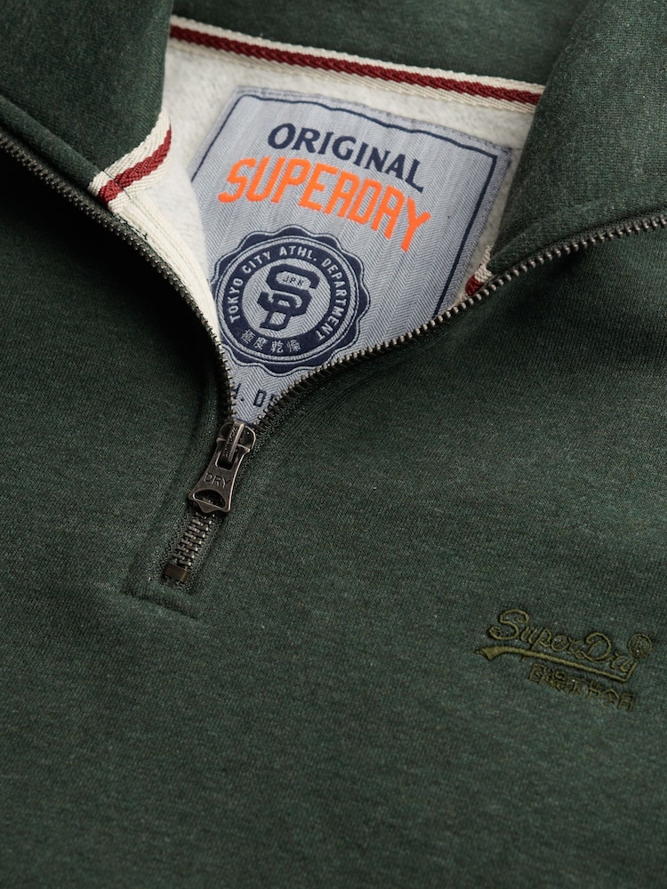 Superdry Green Essential Logo Half Zip Sweat Top - Image 7 of 7 Superdry Green Essential Logo Half Zip Sweat Top - Image 7 of 7