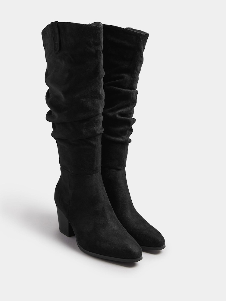 Yours Curve Black Extra-Wide Fit Ruched Western Boots - Image 1 of 2