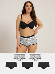 Yours Curve Grey Leopard Print Shorts 5 Pack - Image 1 of 8