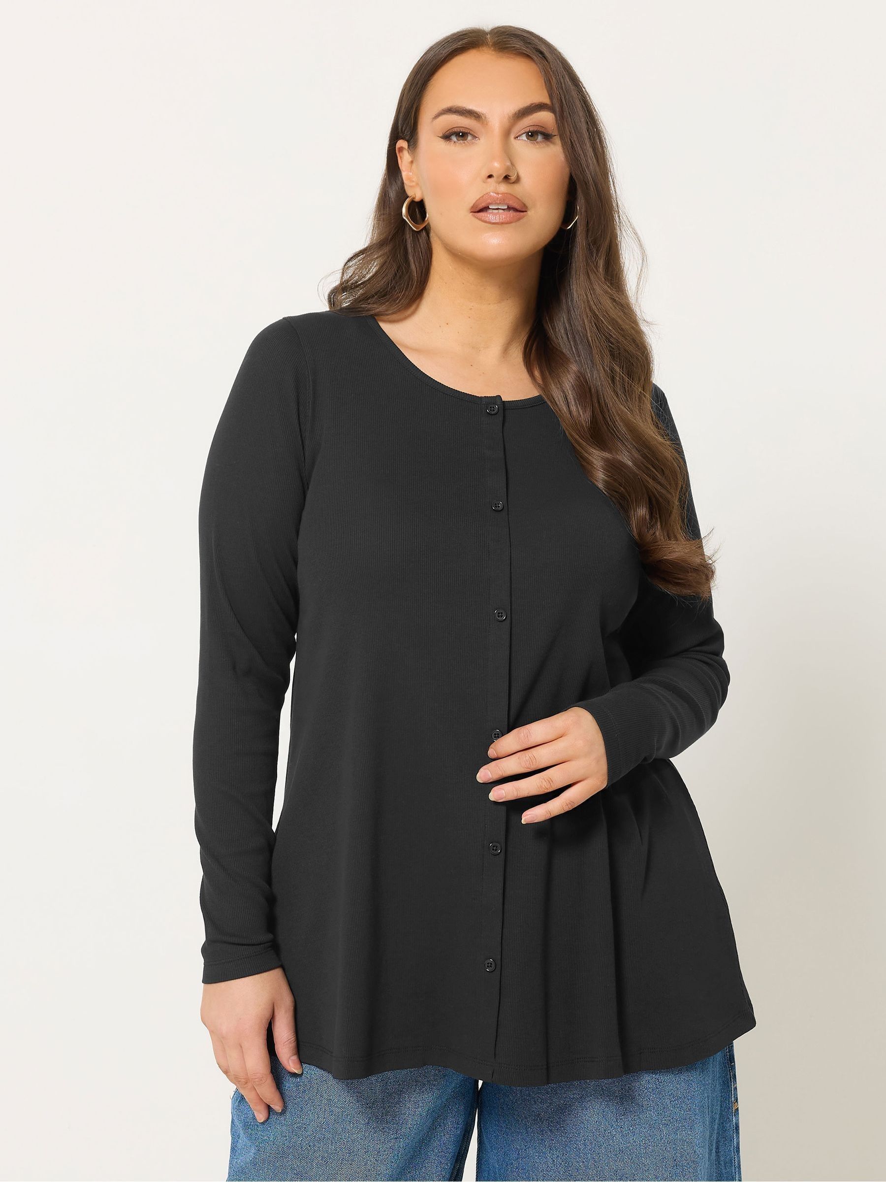 Buy Yours Curve Black Button Front Henley A-Line Top from the Next
