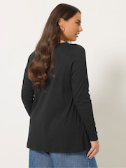 Yours Curve Black Button Front Henley A-Line Top - Image 3 of 5
