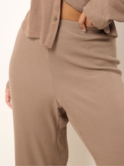 Yours Curve Brown Ribbed Wide Leg Trousers - Image 4 of 5