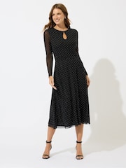 M&Co Black Keyhole Mesh Studded Dress - Image 1 of 5