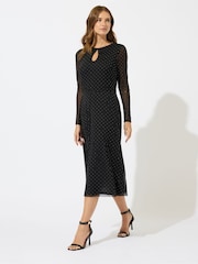 M&Co Black Keyhole Mesh Studded Dress - Image 2 of 5