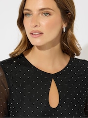 M&Co Black Keyhole Mesh Studded Dress - Image 4 of 5