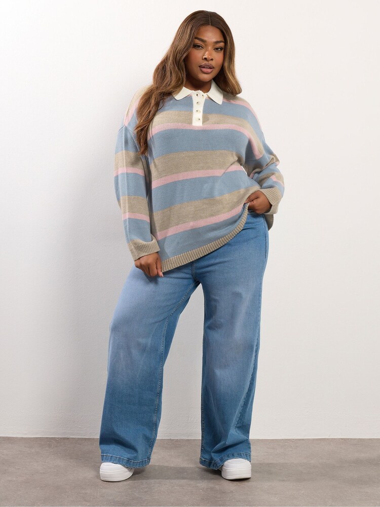 Yours Curve Blue Rugby Collar Jumper - Image 2 of 5
