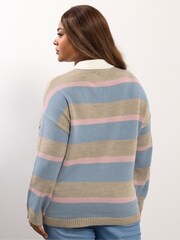 Yours Curve Blue Rugby Collar Jumper - Image 3 of 5