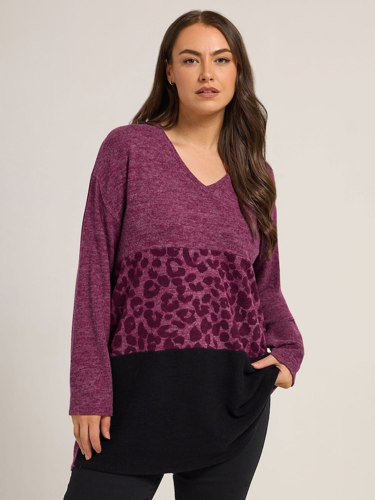 Yours Curve Pink Colourblock Animal Jumper - Image 1 of 5
