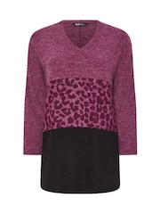 Yours Curve Pink Colourblock Animal Jumper - Image 4 of 5