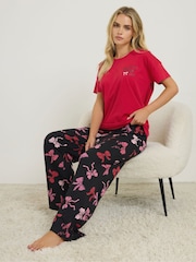 PixieGirl Petite In My Bow Era Short Sleeve Wide Leg PJ Set - Imagen 1 de 5