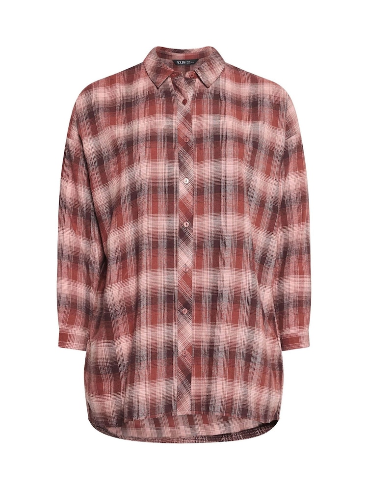 Yours Curve Pink Oversized Check Shirt - Image 5 of 5 Yours Curve Pink Oversized Check Shirt - Image 5 of 5