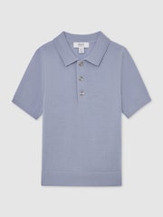 Reiss Sky Blue Manor Merino Wool Short-Sleeve Polo Shirt - Image 2 of 3