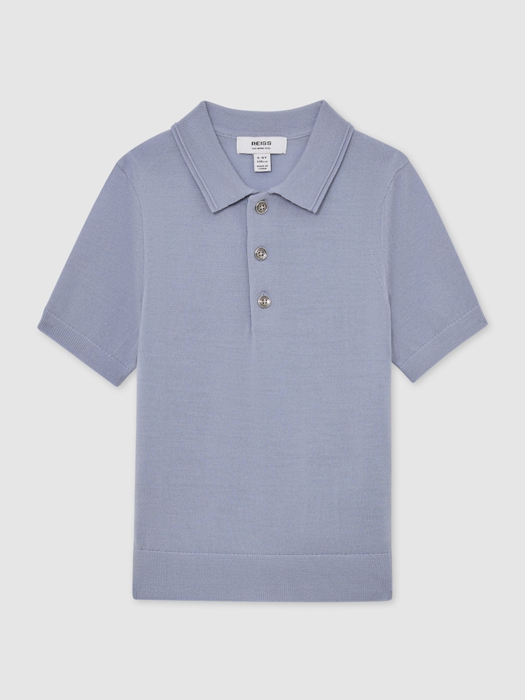 Reiss Sky Blue Manor Merino Wool Short-Sleeve Polo Shirt - Image 2 of 3