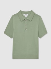 Reiss Light Sage Green Manor 9-13 yrs Merino Wool Short-Sleeve Polo Shirt - Image 2 of 3