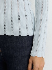 Reiss Pale Blue Loui Open-Stitch V-Neck Jumper - Image 4 of 7