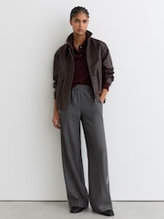 Reiss Grey Marlow Petite Mélange Side-Stripe Wide-Leg Trousers - Image 1 of 7