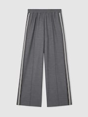 Reiss Grey Marlow Petite Mélange Side-Stripe Wide-Leg Trousers - Image 2 of 7