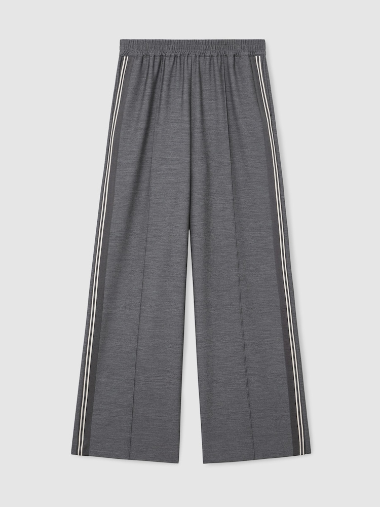 Reiss Grey Marlow Petite Mélange Side-Stripe Wide-Leg Trousers - Image 2 of 7