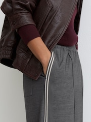 Reiss Grey Marlow Petite Mélange Side-Stripe Wide-Leg Trousers - Image 4 of 7