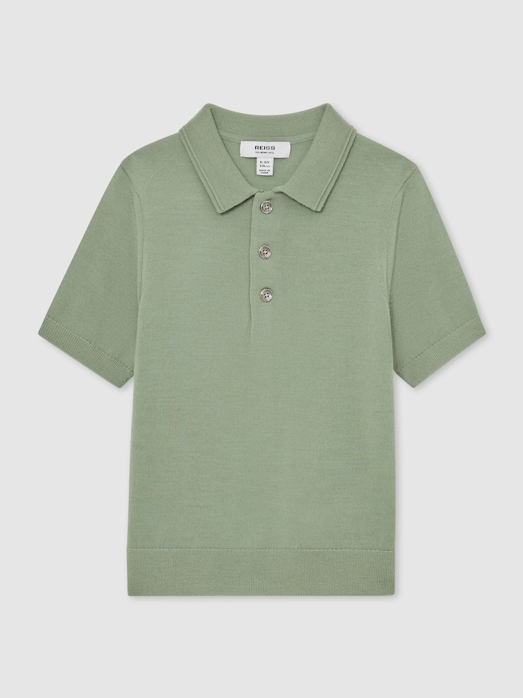 Reiss Light Sage Green Manor Merino Wool Short-Sleeve Polo Shirt - Image 2 of 3