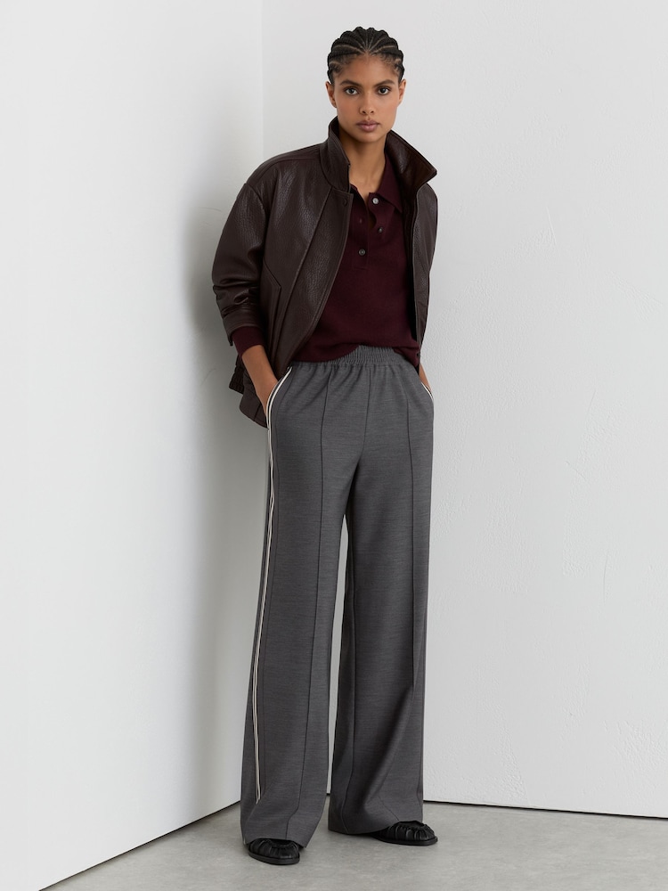 Reiss Grey Marlow Mélange Side-Stripe Wide-Leg Trousers - Image 1 of 6