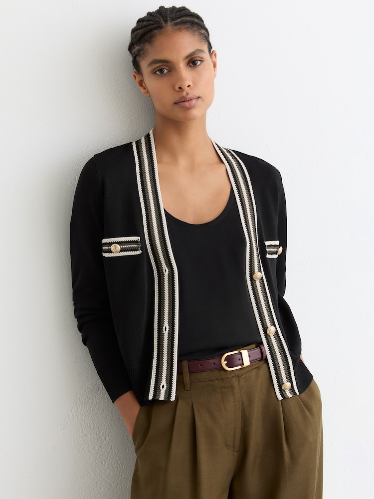 Reiss Black/Khaki Green Danni Interest Cardigan - Image 1 of 6
