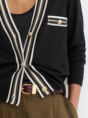 Reiss Black/Khaki Green Danni Interest Cardigan - Image 4 of 6