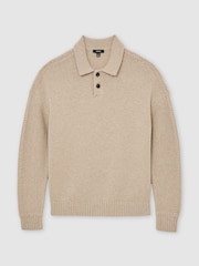 Reiss Oatmeal Elm Wool-Blend Half-Button Polo Jumper - Image 2 of 6