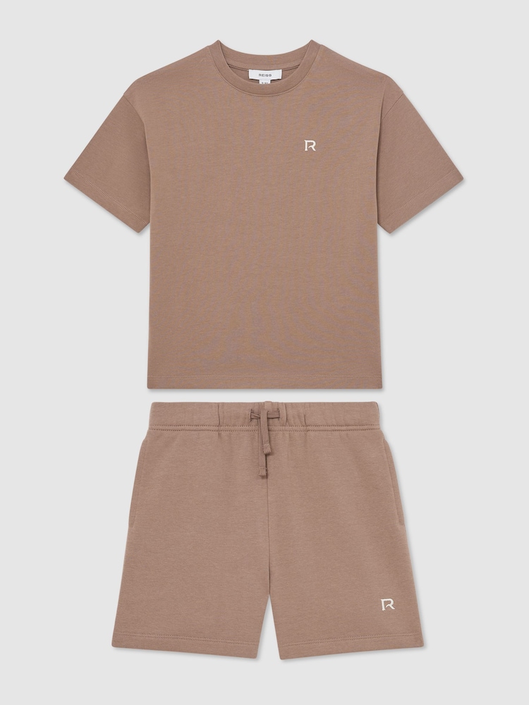 Reiss Brown Avern Set 3-9 yrs Logo T-Shirt and Shorts Set Cotton-Blend - Image 2 of 3 Reiss Brown Avern Set 3-9 yrs Logo T-Shirt and Shorts Set Cotton-Blend - Image 2 of 3