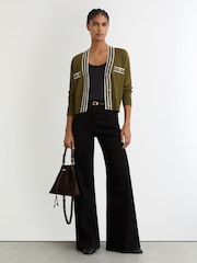 Reiss Green/Ivory Danni Interest Cardigan - Image 1 of 6