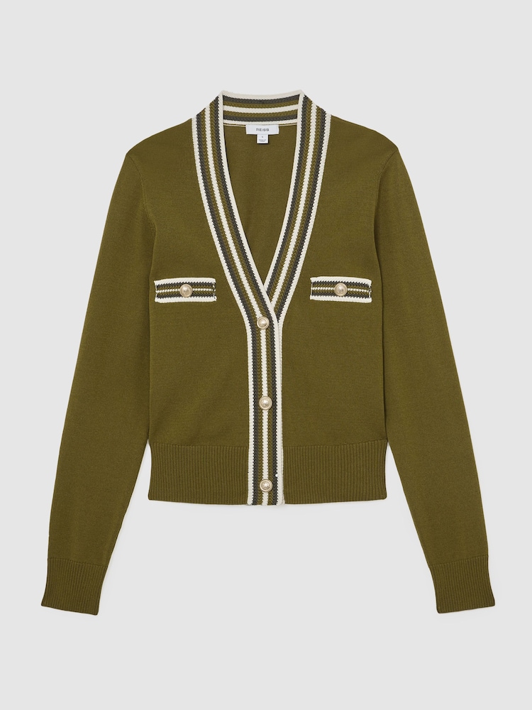 Reiss Green/Ivory Danni Interest Cardigan - Image 2 of 6