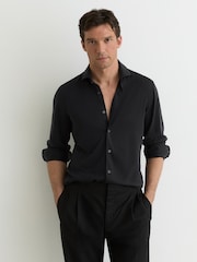 Reiss Washed Black Davaro Stretch-Modal Cutaway-Collar Shirt Regular-Fit - Image 4 of 7