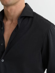 Reiss Washed Black Davaro Stretch-Modal Cutaway-Collar Shirt Regular-Fit - Image 5 of 7