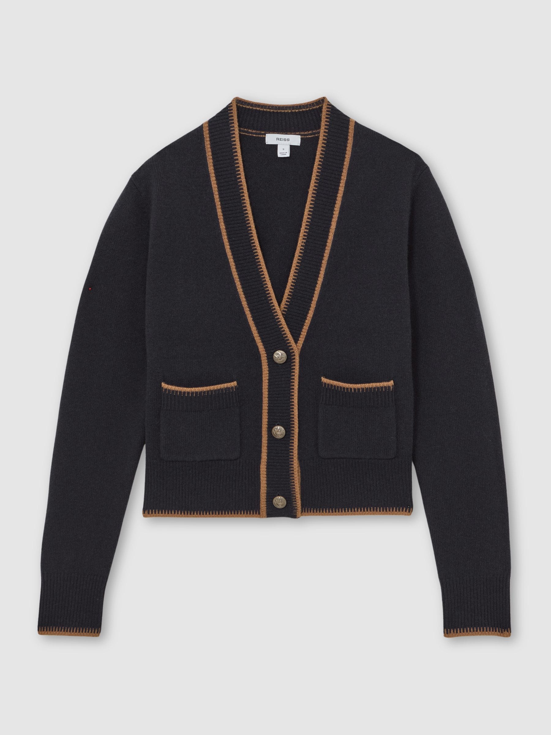Buy Reiss Navy/Camel Louisa Wool-Cashmere Tipped Cardigan from