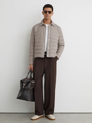 Reiss Mink Brown Harrison Quilted Hybrid Press-Stud Jacket - Image 1 of 7