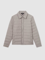 Reiss Mink Brown Harrison Quilted Hybrid Press-Stud Jacket - Image 2 of 7