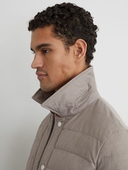 Reiss Mink Brown Harrison Quilted Hybrid Press-Stud Jacket - Image 4 of 7