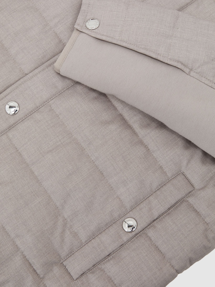 Reiss Mink Brown Harrison Quilted Hybrid Press-Stud Jacket - Image 7 of 7