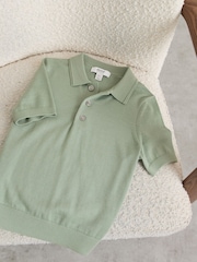 Reiss Light Sage Green Manor 13-14 yrs Merino Wool Short-Sleeve Polo Shirt - Image 2 of 3