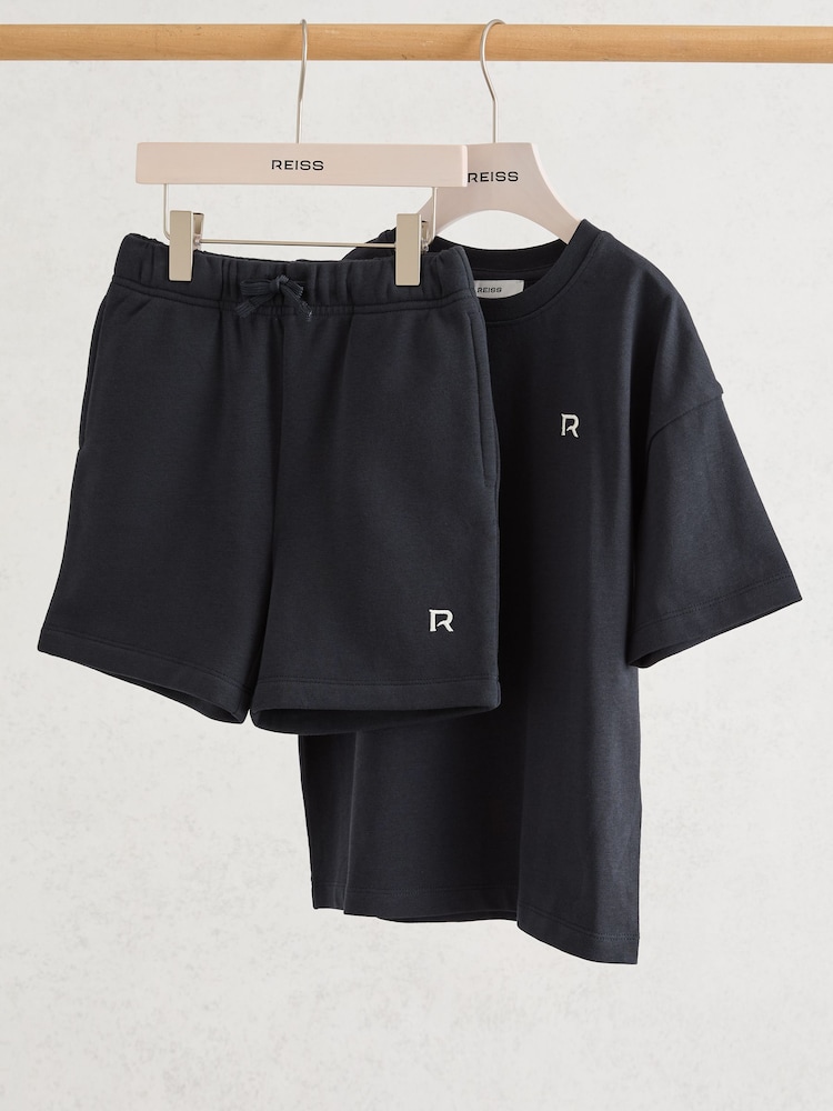 Reiss Avern Logo T-Shirt and Shorts Set Cotton-Blend - Imaginea 3 din 3
